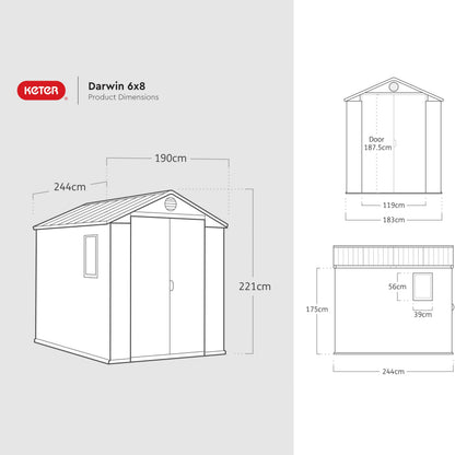 6x8ft Outdoor Garden Storage Shed with Double Doors & Wood-Effect Finish