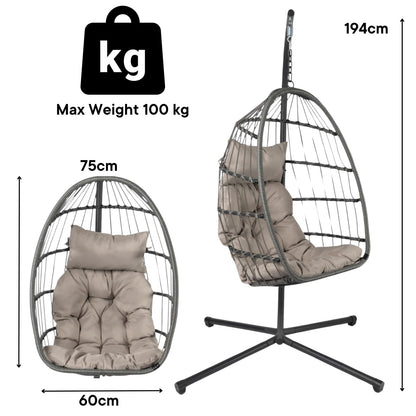Hanging Egg Chair with Stand, Cushion & Foldable Rattan Basket