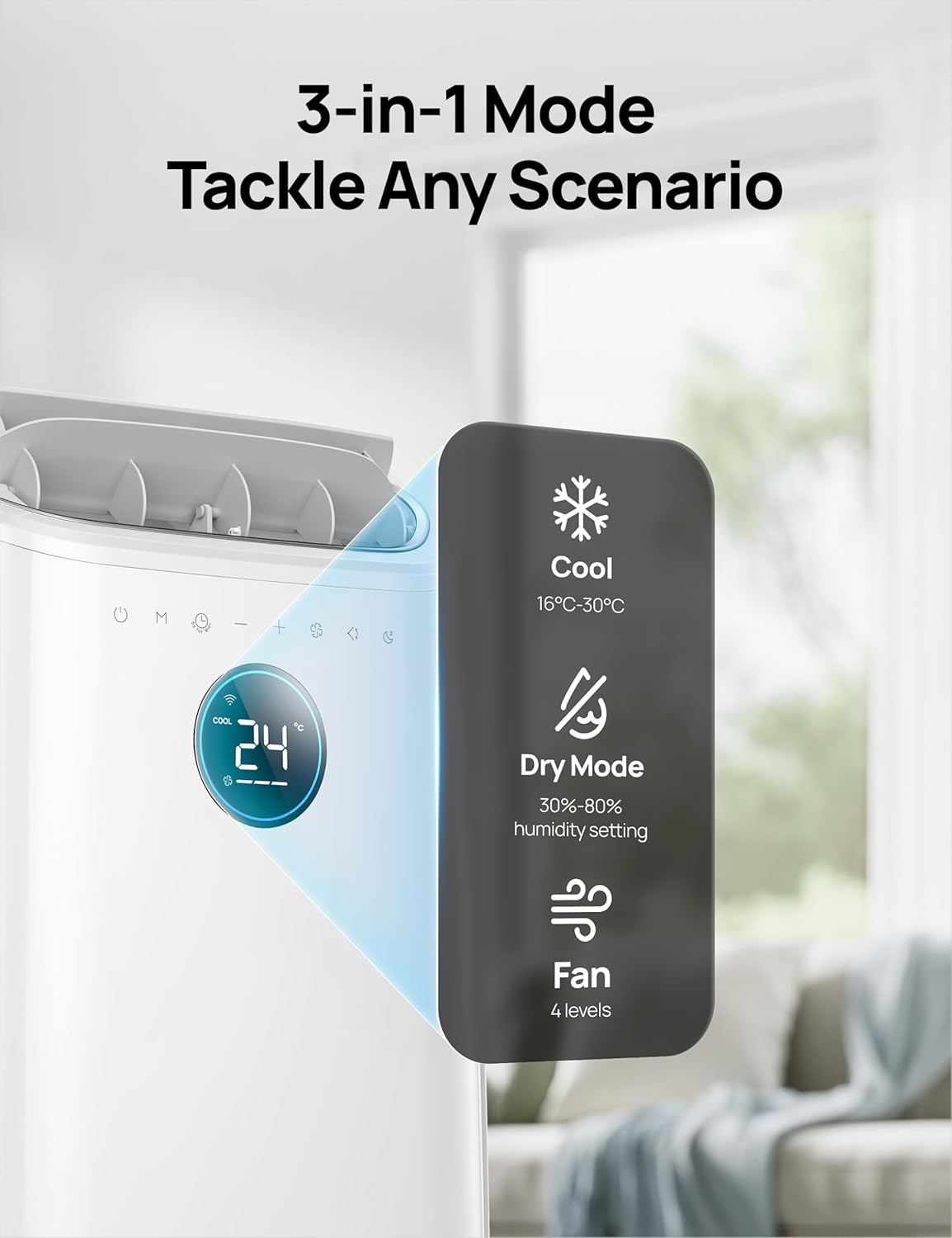 12,000 BTU Portable Air Conditioner – 3-in-1 Cooling, Fan, and Dehumidifier with App and Voice Control
