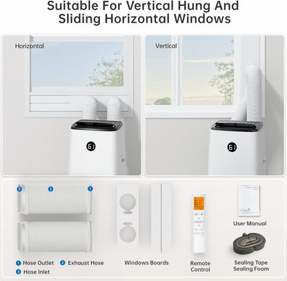 14000 BTU Portable Air Conditioner with Inverter Technology, Dual Hose, Cooling, Fan & Dehumidifier, Remote Control