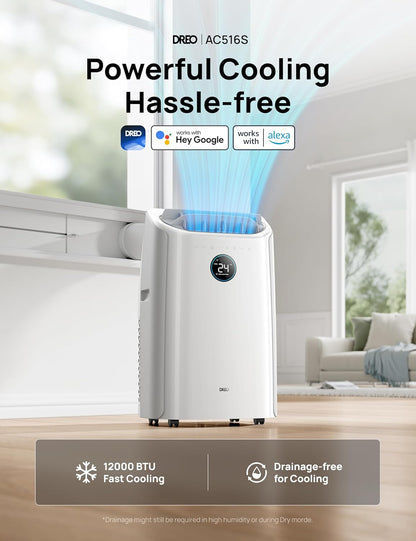 12,000 BTU Portable Air Conditioner – 3-in-1 Cooling, Fan, and Dehumidifier with App and Voice Control