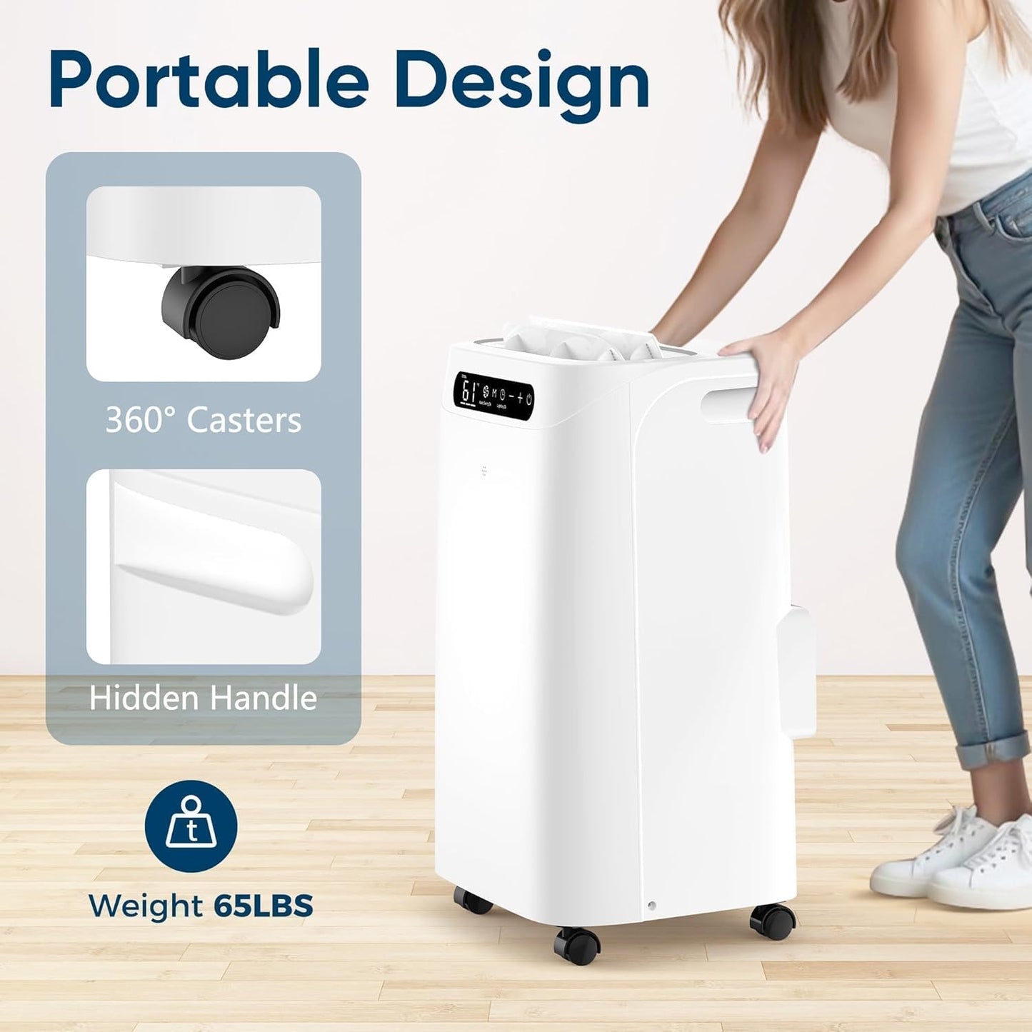 14000 BTU Portable Air Conditioner with Cooling, Fan & Dehumidifier, Remote Control, Sleep Mode, White