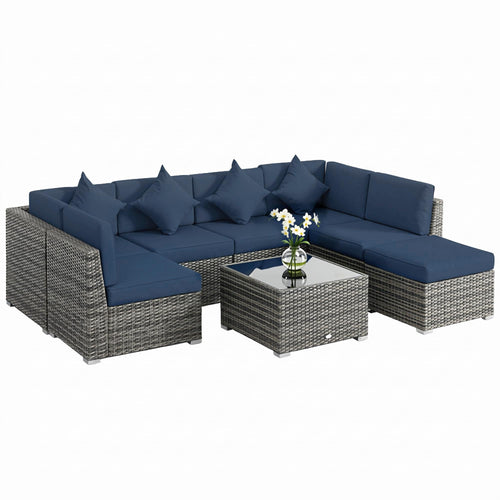 8 Piece Rattan Corner Sofa Set with Cushions & Glass Coffee Table