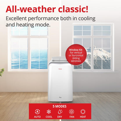 12,000 BTU Portable Air Conditioner – 5-in-1 Cooling, Heating, Fan, Dehumidifier & Timer with Remote Control and Window Kit