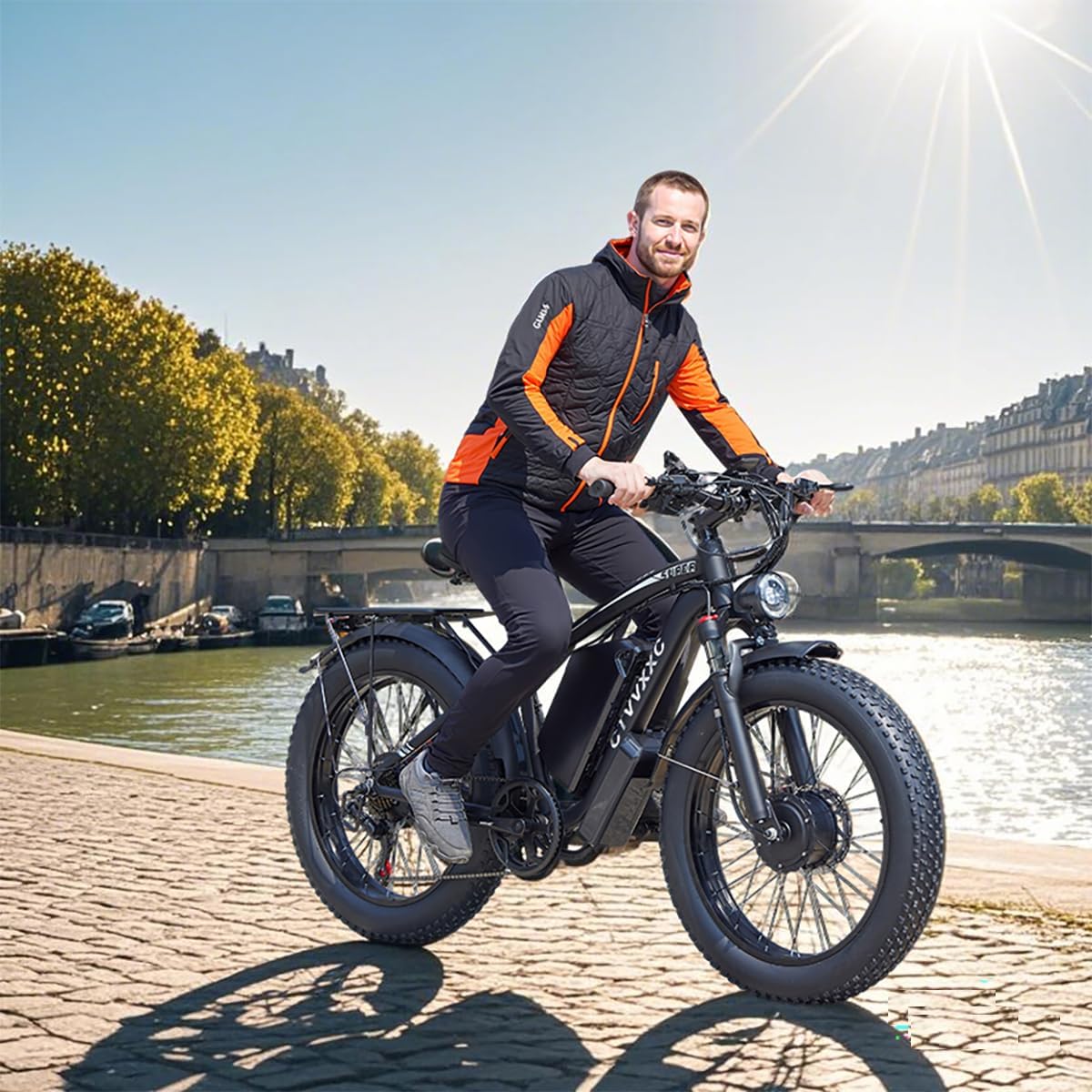 Electric Bicycle with Dual Motor Assist, Removable 52V Battery, 7-Speed Gears, 24-Inch Fat Tires