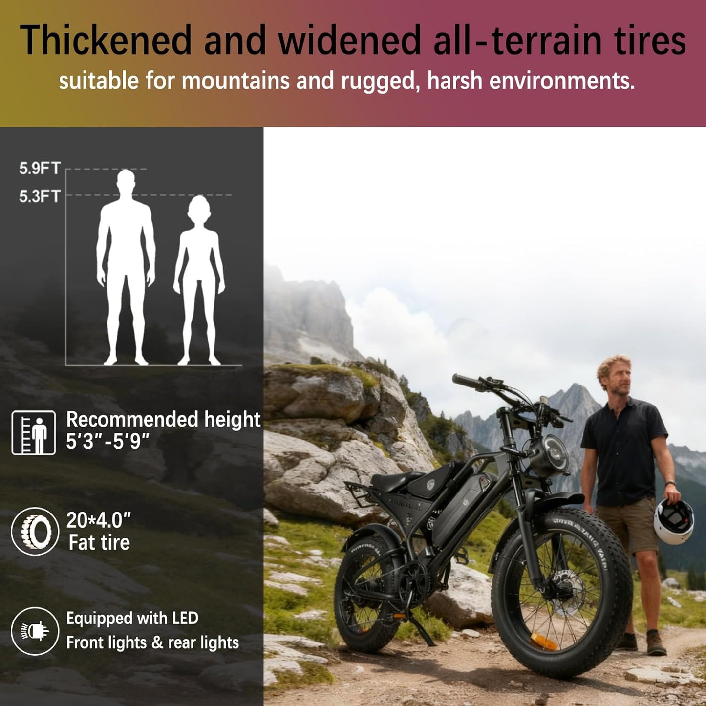 Electric Mountain Bike for Adults, 48V 18.2Ah Removable Battery, 250W Motor E-Bike, 7-Speed Fat Tire Bicycle