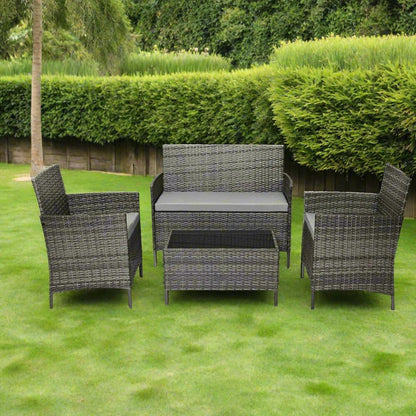 4 Seater Rattan Garden Furniture Set with Coffee Table & Cushions
