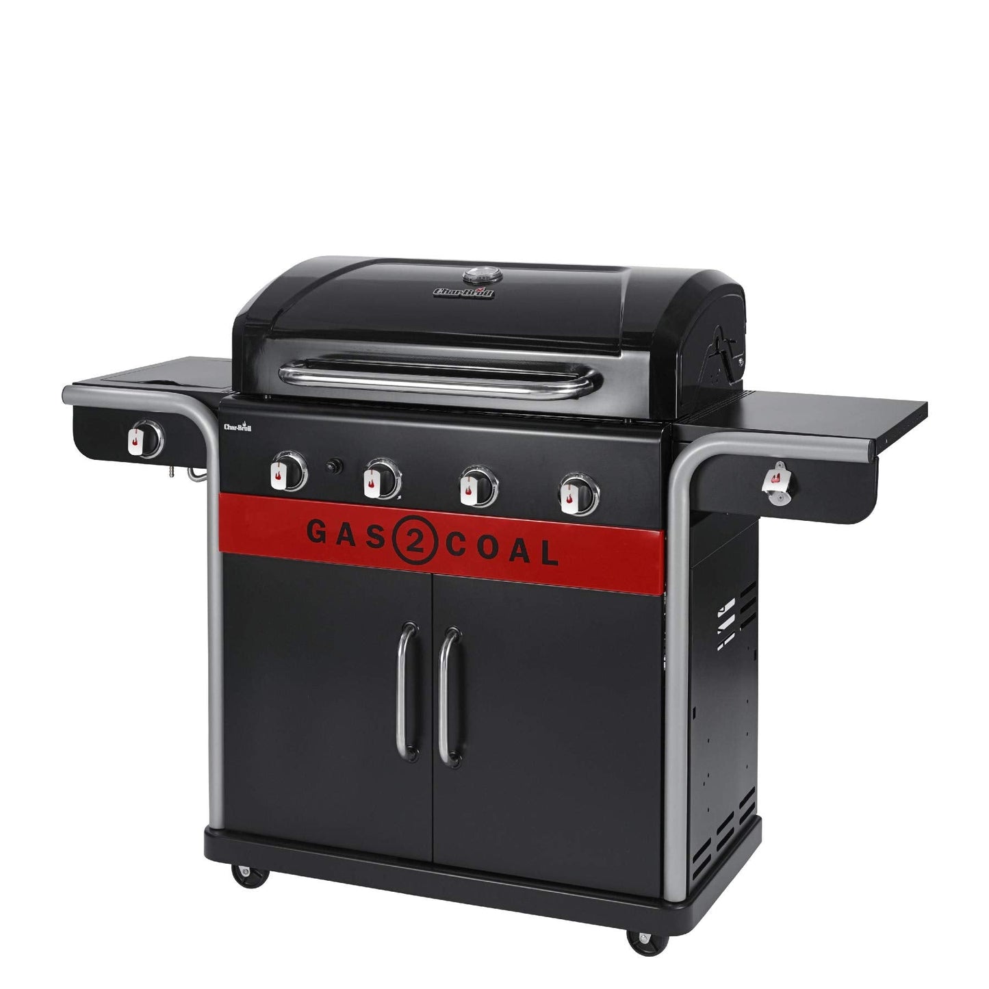 Hybrid Gas & Charcoal BBQ Grill with Cast Iron Grates & Temperature Gauge