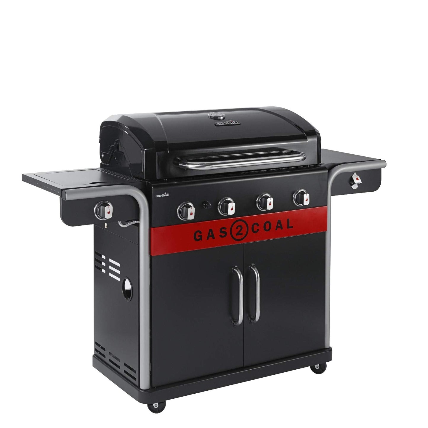 Hybrid Gas & Charcoal BBQ Grill with Cast Iron Grates & Temperature Gauge