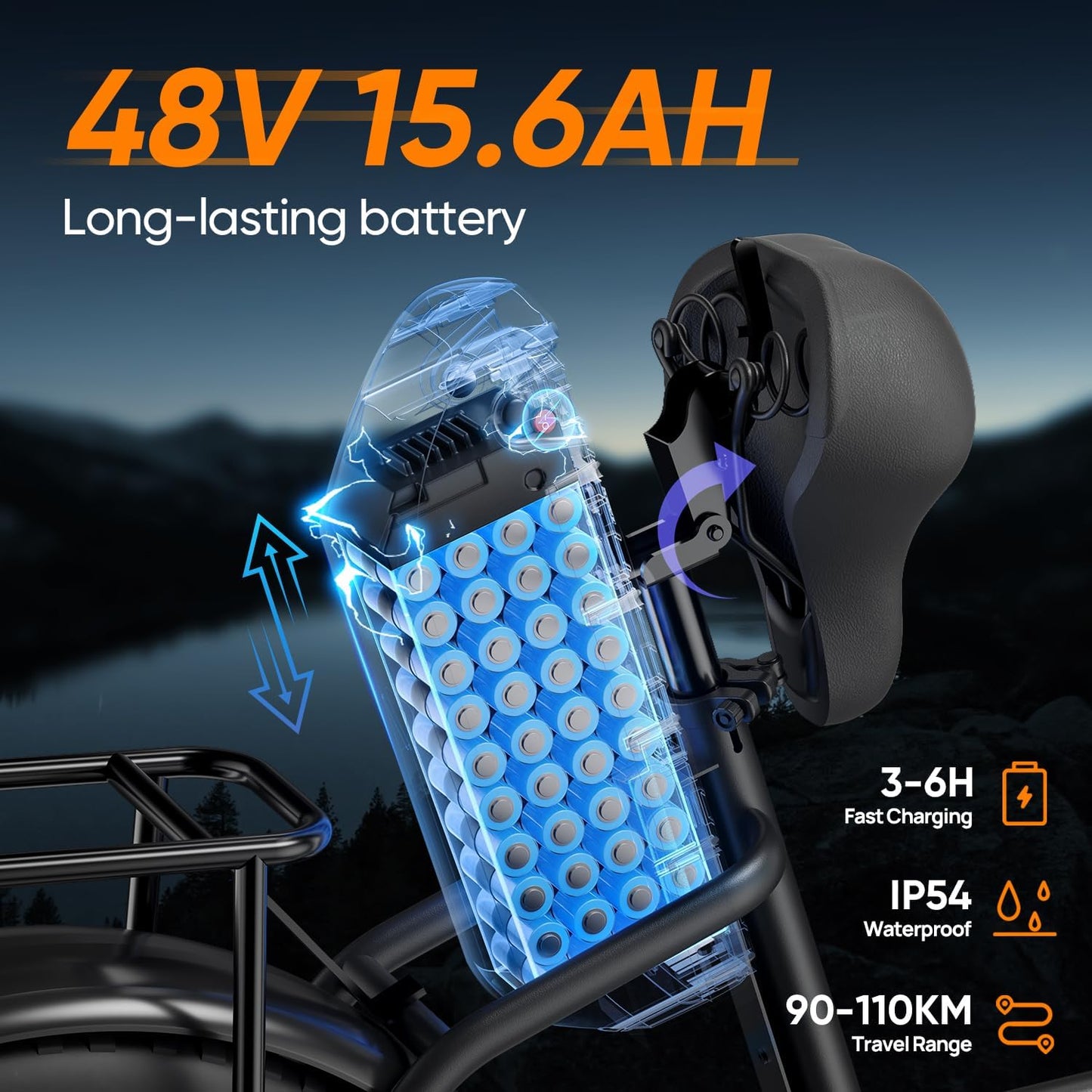 Electric Bike for Adults, 48V 15.6Ah Removable Battery, 250W Motor E-Bike, 7-Speed Electric Mountain Bike