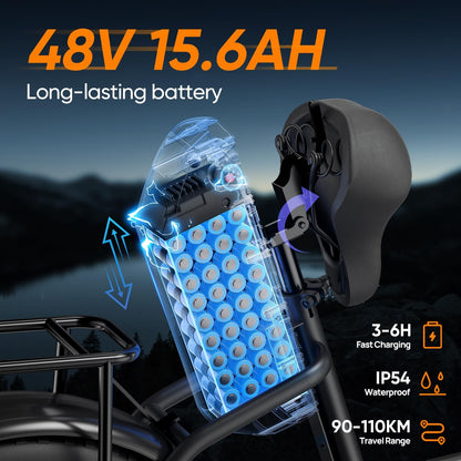 Electric Bike for Adults, 48V 15.6Ah Removable Battery, 250W Motor E-Bike, 7-Speed Electric Mountain Bike