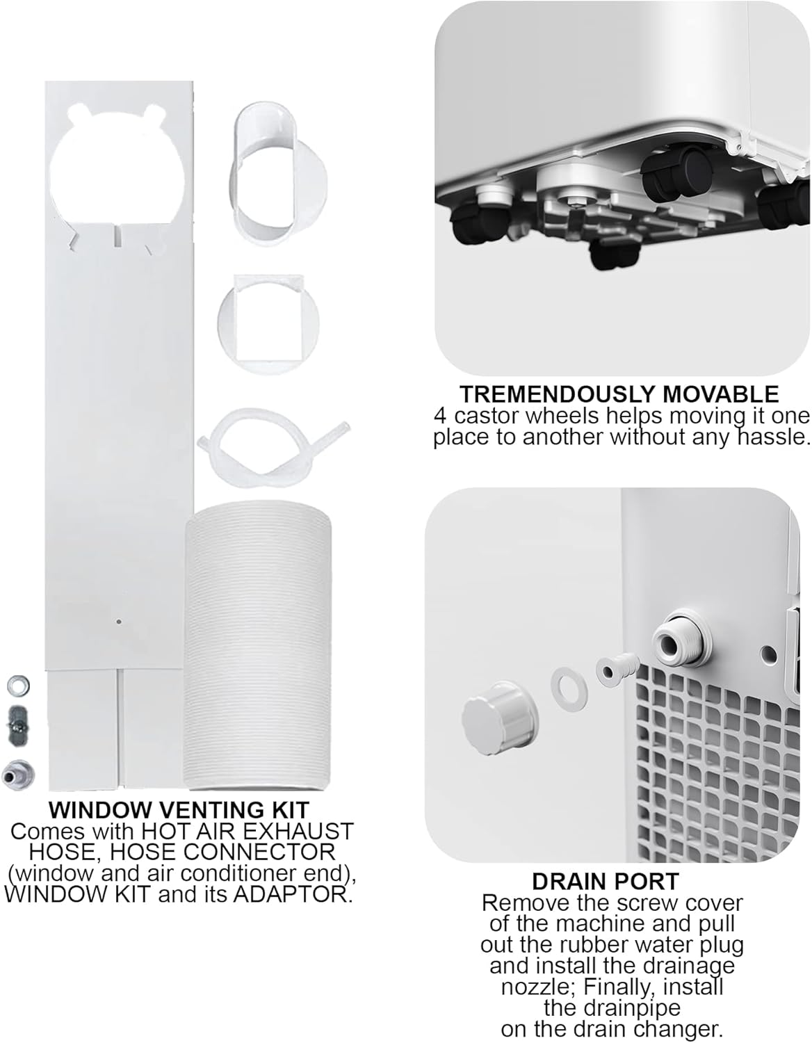 9,000 BTU Portable Air Conditioner – 4-in-1 Cooling, Fan, Dehumidifier, Night Mode with Remote and Window Kit