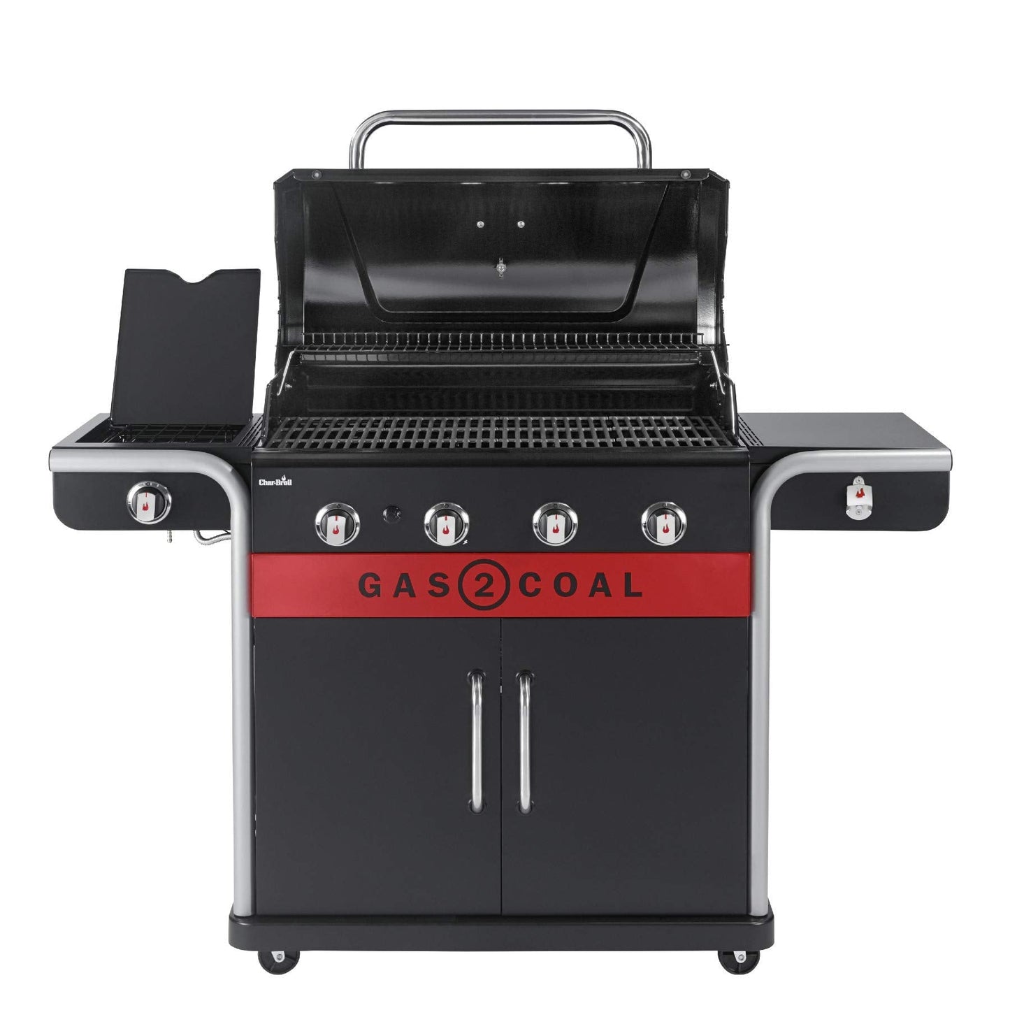 Hybrid Gas & Charcoal BBQ Grill with Cast Iron Grates & Temperature Gauge