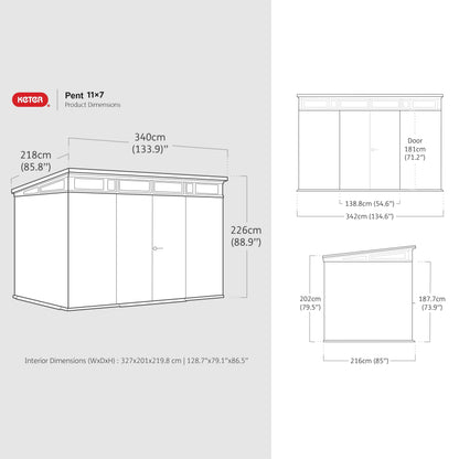 11x7ft Large Outdoor Garden Storage Shed with Lockable Double Doors & Reinforced Roof