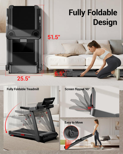 Heavy Duty Folding Treadmill with 20% Auto Incline & LED Touch Display