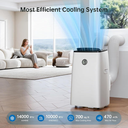 14000 BTU Portable Air Conditioner with Inverter Technology, Dual Hose, Cooling, Fan & Dehumidifier, Remote Control