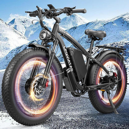 Electric Bicycle with Dual Motor Assist, Removable 52V Battery, 7-Speed Gears, 24-Inch Fat Tires