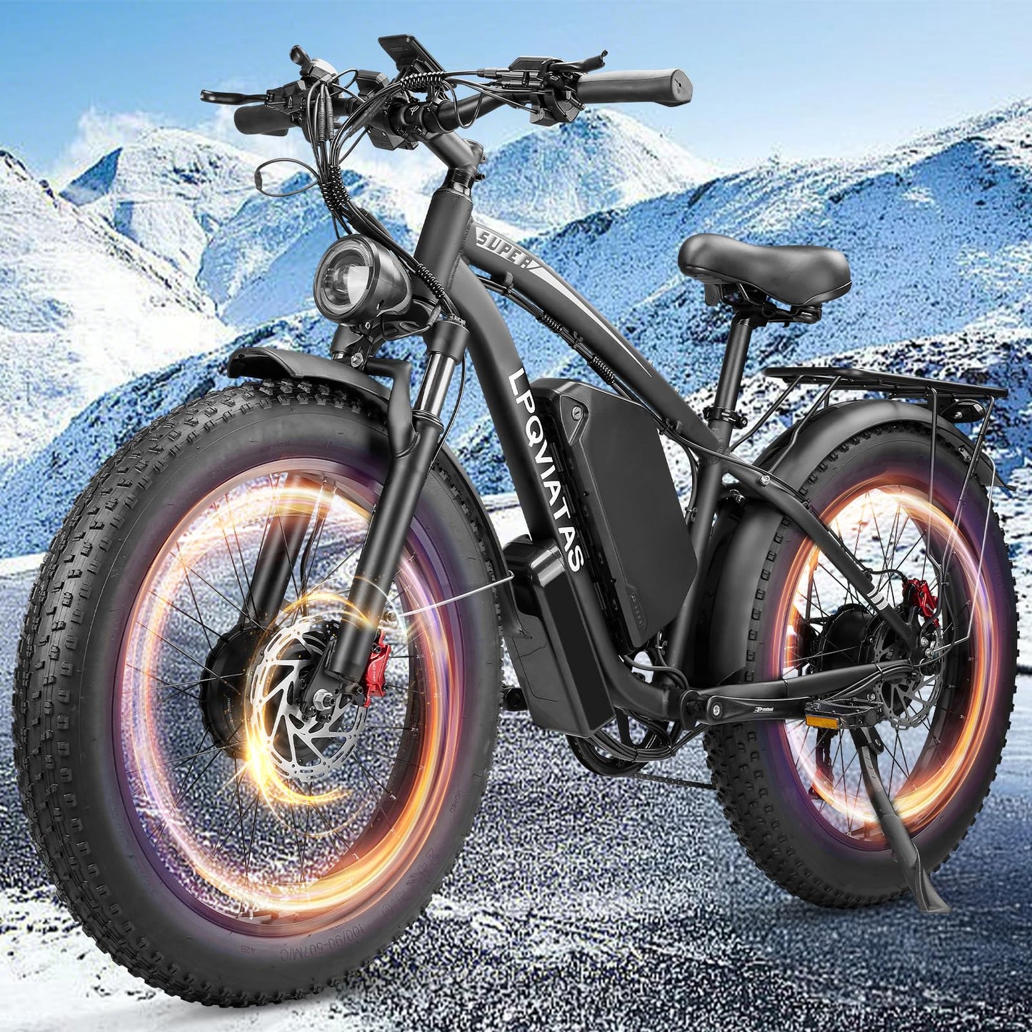 Electric Bicycle with Dual Motor Assist, Removable 52V Battery, 7-Speed Gears, 24-Inch Fat Tires