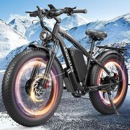 Electric Bicycle with Dual Motor Assist, Removable 52V Battery, 7-Speed Gears, 24-Inch Fat Tires