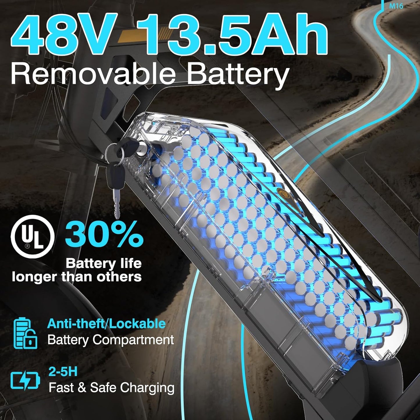 Electric Bike for Adults, 48V 13.5Ah Removable Battery, 250W Brushless Motor E-Bike with LCD Display