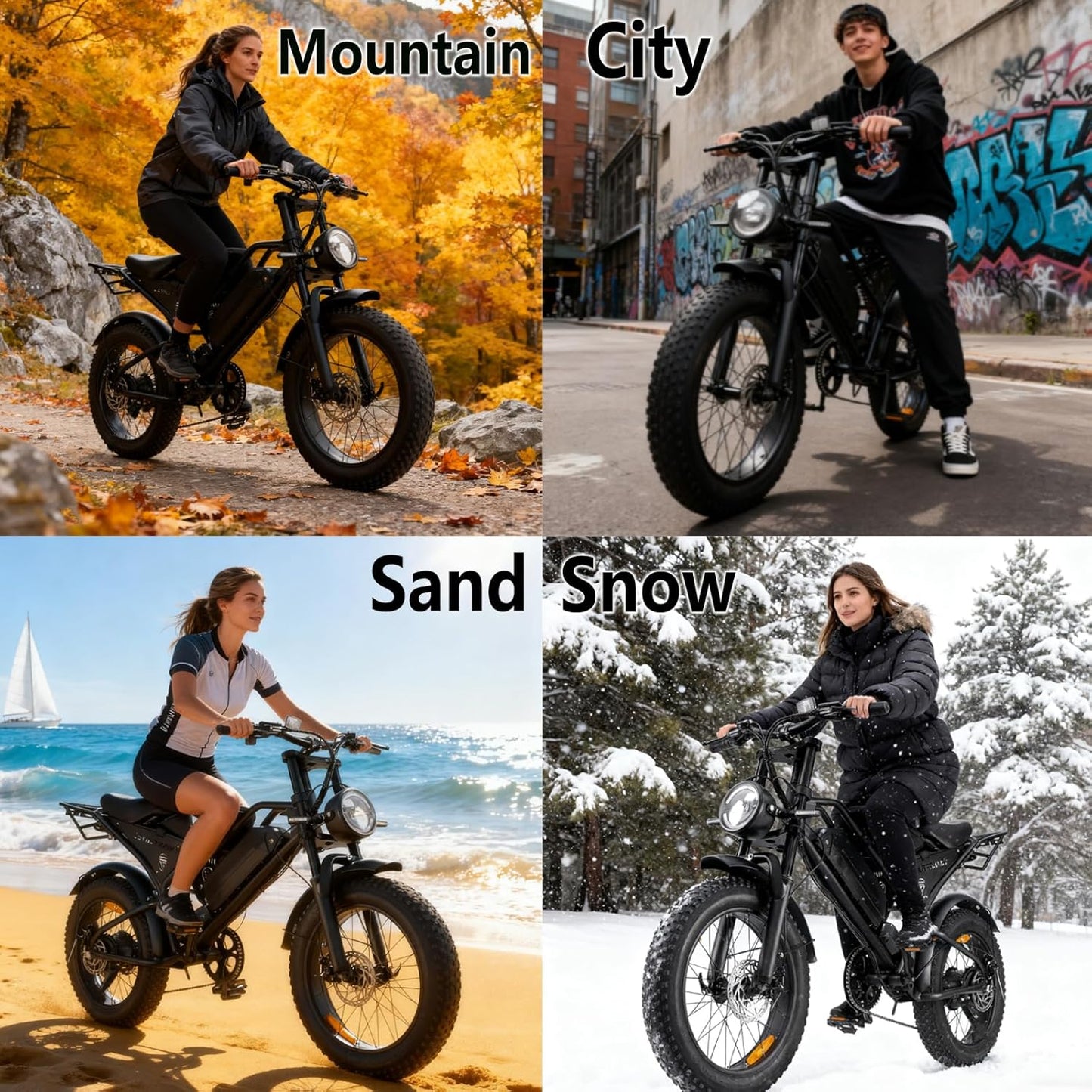 Electric Mountain Bike for Adults, 48V 18.2Ah Removable Battery, 250W Motor E-Bike, 7-Speed Fat Tire Bicycle