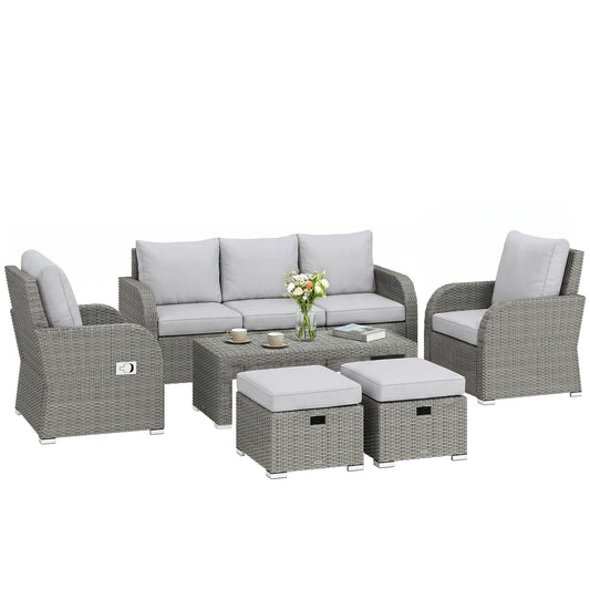 7 Seater Rattan Garden Furniture Set with Reclining Chairs, Footstools & Coffee Table