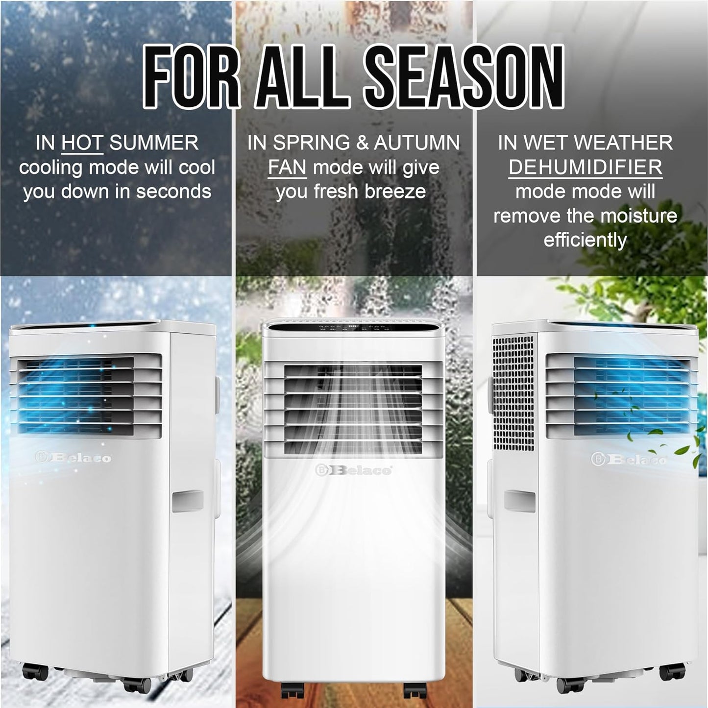 9,000 BTU Portable Air Conditioner – 4-in-1 Cooling, Fan, Dehumidifier, Night Mode with Remote and Window Kit
