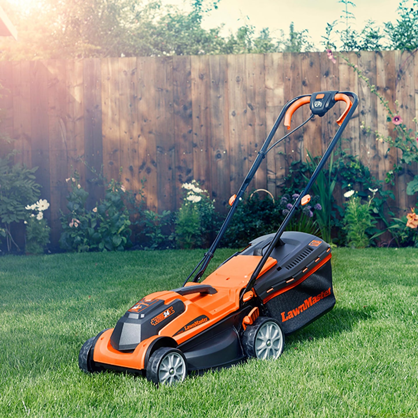 24V Cordless Lawn Mower with Battery, Fast Charger & Rear Roller