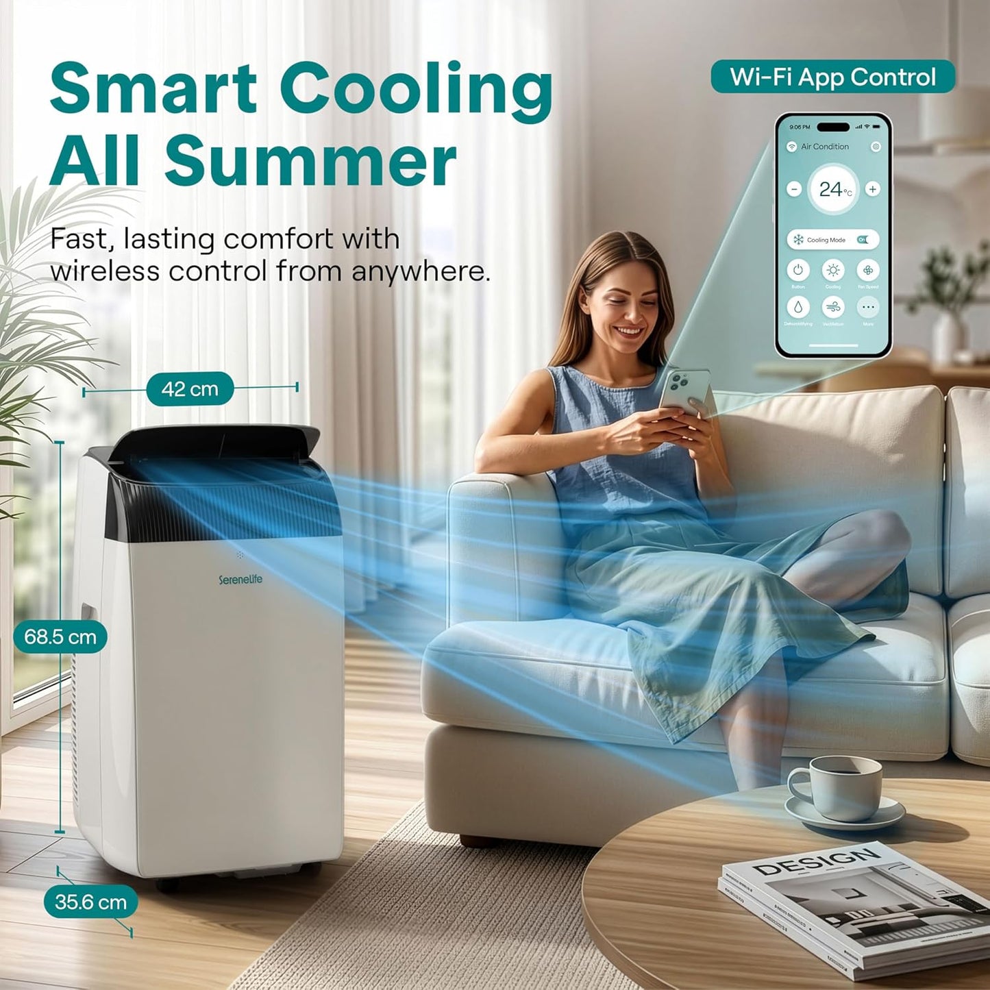 16000 BTU Portable Air Conditioner with WiFi, Cooling, Fan, Dehumidifier, Sleep Mode & Remote Control