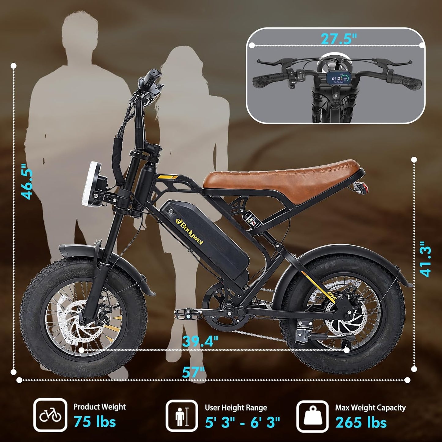 Electric Bike for Adults, 48V 13.5Ah Removable Battery, 250W Brushless Motor E-Bike with LCD Display