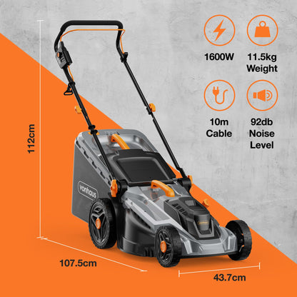 1600W Electric Lawn Mower with 42L Collection Bag & Adjustable Cutting Heights