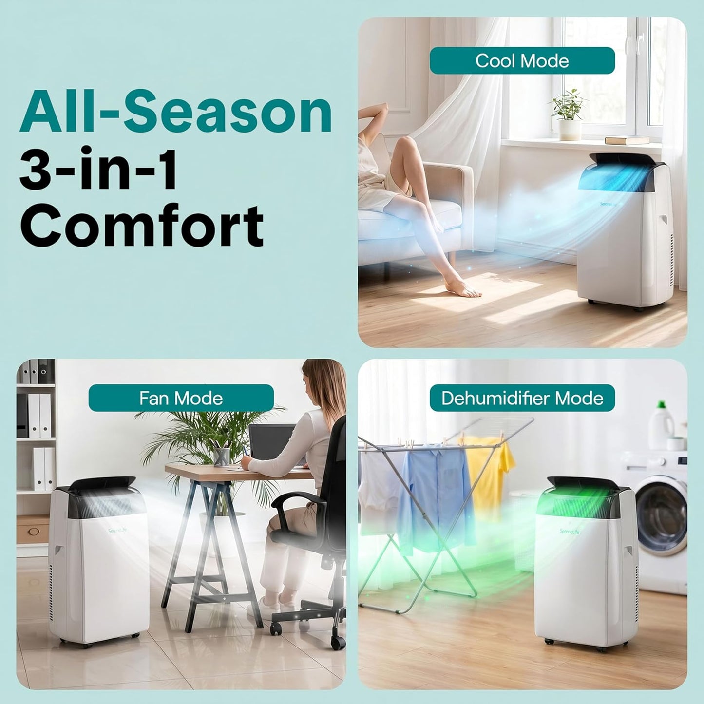 16000 BTU Portable Air Conditioner with WiFi, Cooling, Fan, Dehumidifier, Sleep Mode & Remote Control