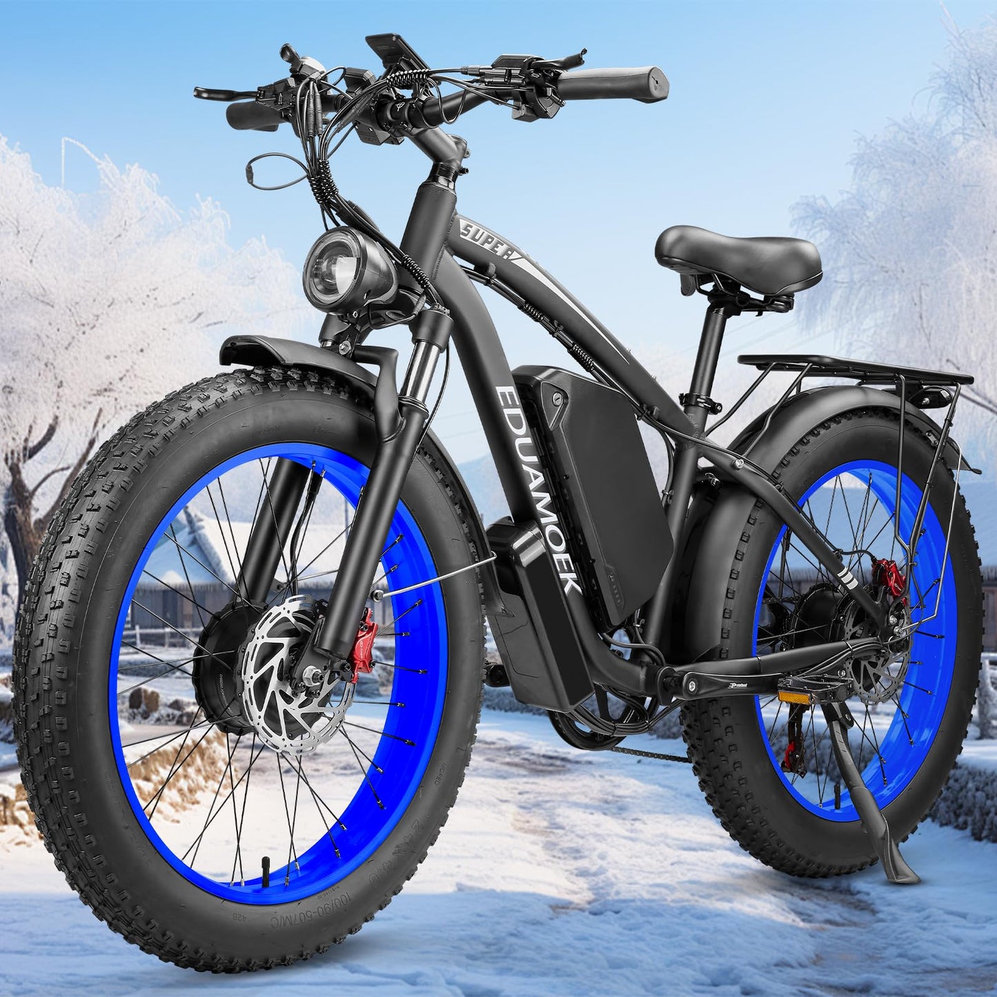 Electric Bicycle with Dual Motor Assist, Removable 52V Battery, 7-Speed Gears, 24-Inch Fat Tires
