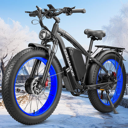 Electric Bicycle with Dual Motor Assist, Removable 52V Battery, 7-Speed Gears, 24-Inch Fat Tires