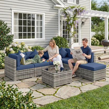 8 Piece Rattan Corner Sofa Set with Cushions & Glass Coffee Table