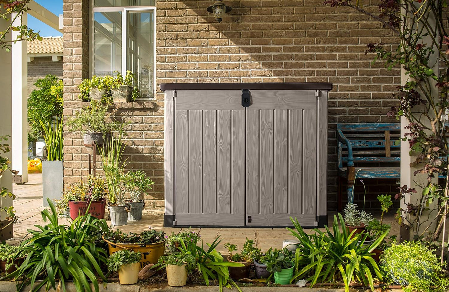 1200L Outdoor Garden Storage Box with Hinged Doors & Lift-Up Lid