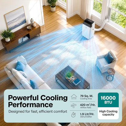 16000 BTU Portable Air Conditioner with WiFi, Cooling, Fan, Dehumidifier, Sleep Mode & Remote Control