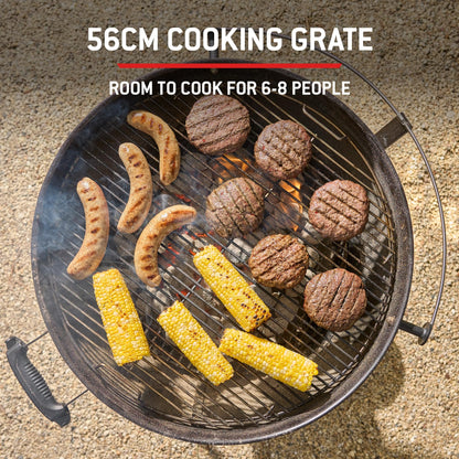 57cm Charcoal Kettle BBQ Grill with Lid Thermometer & One-Touch Cleaning System