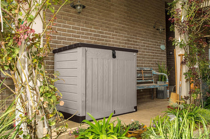 1200L Outdoor Garden Storage Box with Hinged Doors & Lift-Up Lid