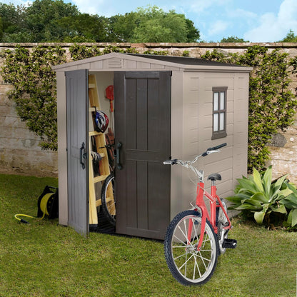 Outdoor Garden Storage Shed with Floor, Double Doors & UV-Resistant Resin