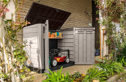 1200L Outdoor Garden Storage Box with Hinged Doors & Lift-Up Lid