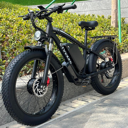 Electric Bicycle with Dual Motor Assist, Removable 52V Battery, 7-Speed Gears, 24-Inch Fat Tires