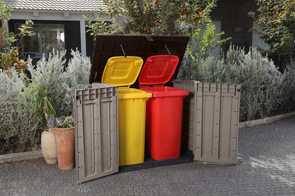 1200L Outdoor Garden Storage Box with Hinged Doors & Lift-Up Lid