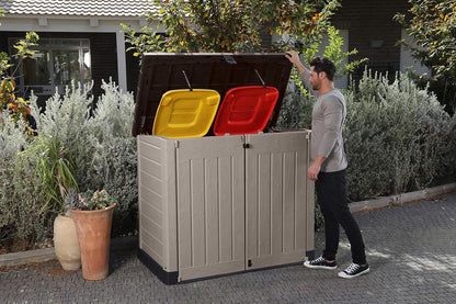 1200L Outdoor Garden Storage Box with Hinged Doors & Lift-Up Lid