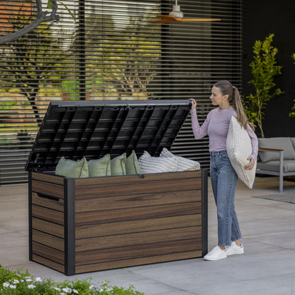 870L Large Outdoor Garden Storage Box with Lockable Lid & Extra Seating